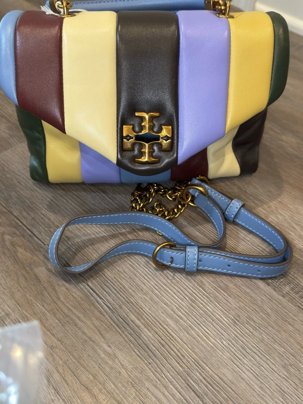 Tory Burch Kira Small Top Handle Quilted Logo Multi Leather Satchel Handbag